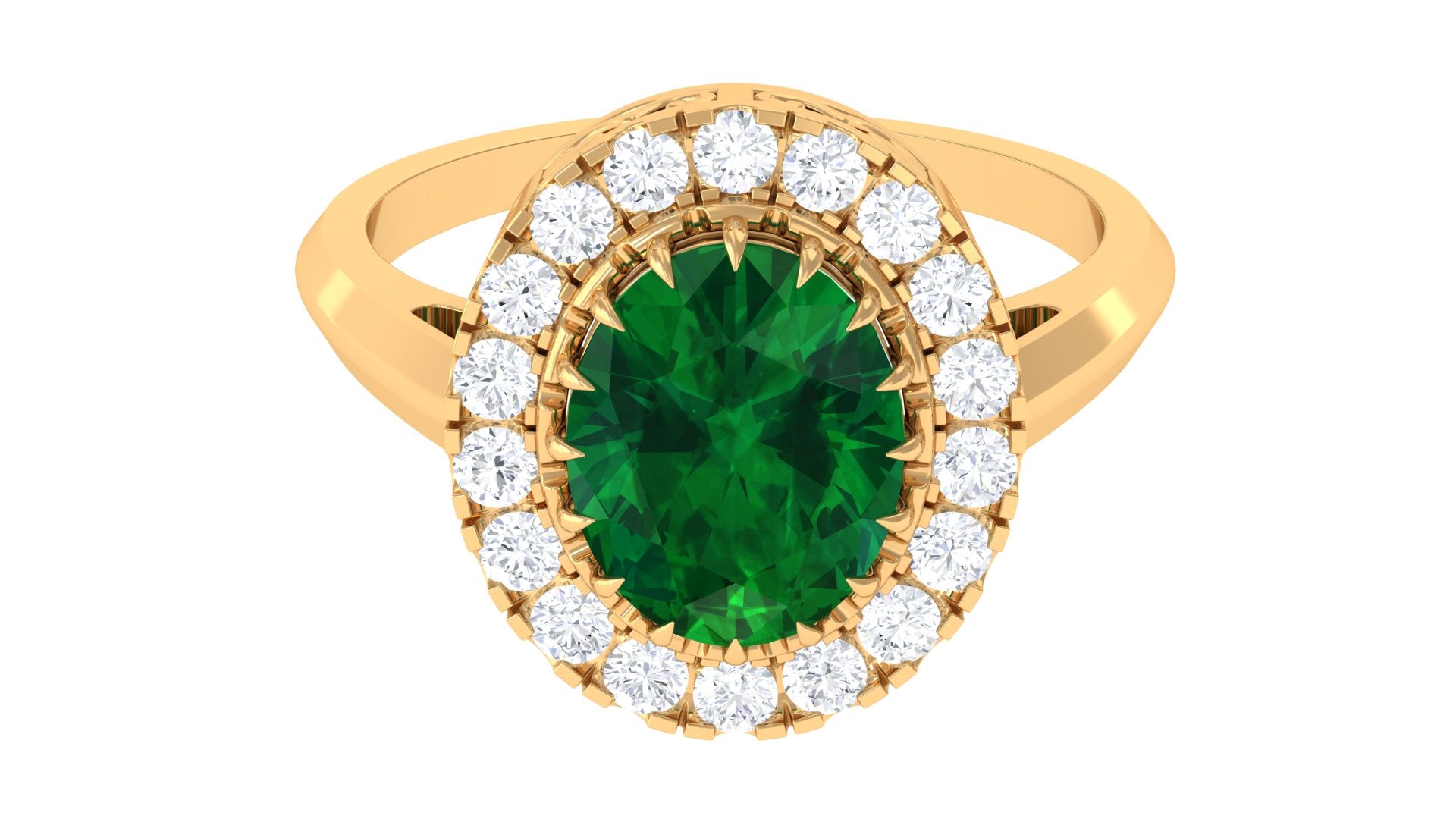 Vintage Style Lab Grown Emerald and Moissanite Halo Engagement Ring Lab Created Emerald - ( AAAA ) - Quality - Rosec Jewels