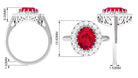 Oval Lab Grown Ruby and Moissanite Halo Engagement Ring Lab Created Ruby - ( AAAA ) - Quality - Rosec Jewels