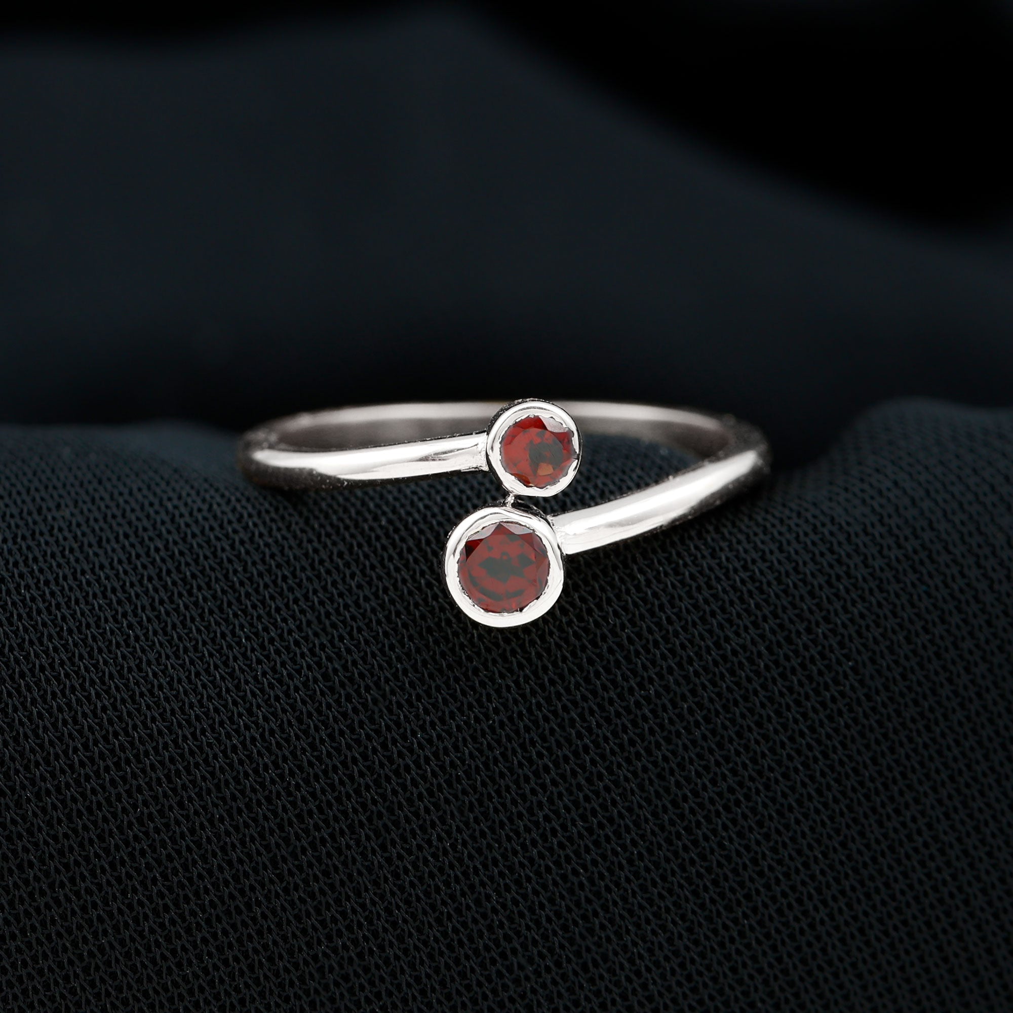 Round Garnet 2 Stone Bypass Promise Ring Garnet - ( AAA ) - Quality - Rosec Jewels