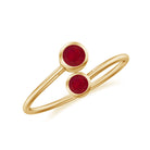 Bezel Set Ruby Two Stone Promise Ring in Bypass Shank Ruby - ( AAA ) - Quality - Rosec Jewels