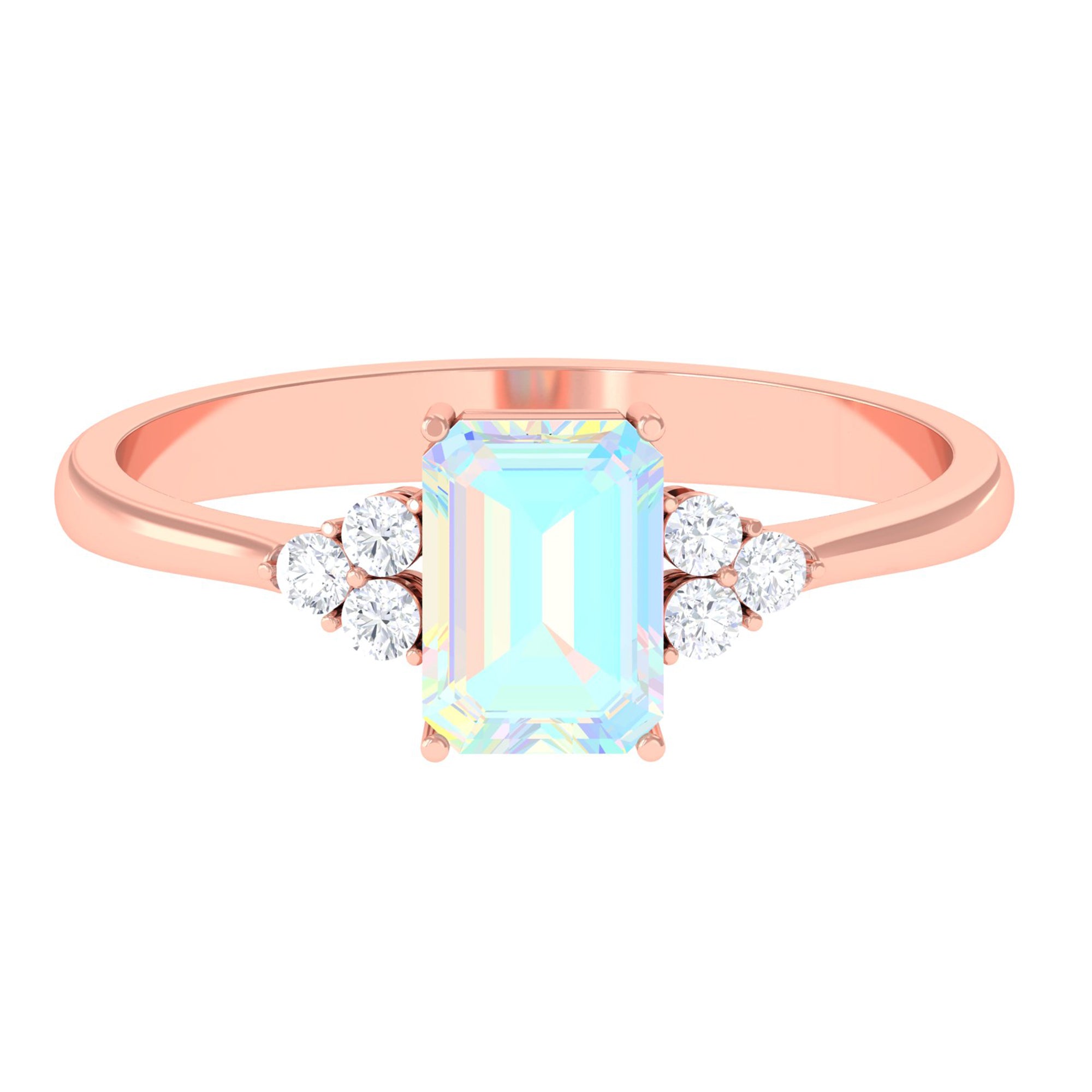 Octagon Cut Ethiopian Opal Engagement Ring with Diamond Trio Ethiopian Opal - ( AAA ) - Quality - Rosec Jewels