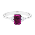 Emerald Cut Rhodolite Solitaire Engagement Ring with Diamond Trio Rhodolite - ( AAA ) - Quality - Rosec Jewels