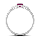 Emerald Cut Rhodolite Solitaire Engagement Ring with Diamond Trio Rhodolite - ( AAA ) - Quality - Rosec Jewels