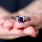 1.5 CT Octagon Cut Amethyst Engagement Ring with Diamond Trio Amethyst - ( AAA ) - Quality - Rosec Jewels