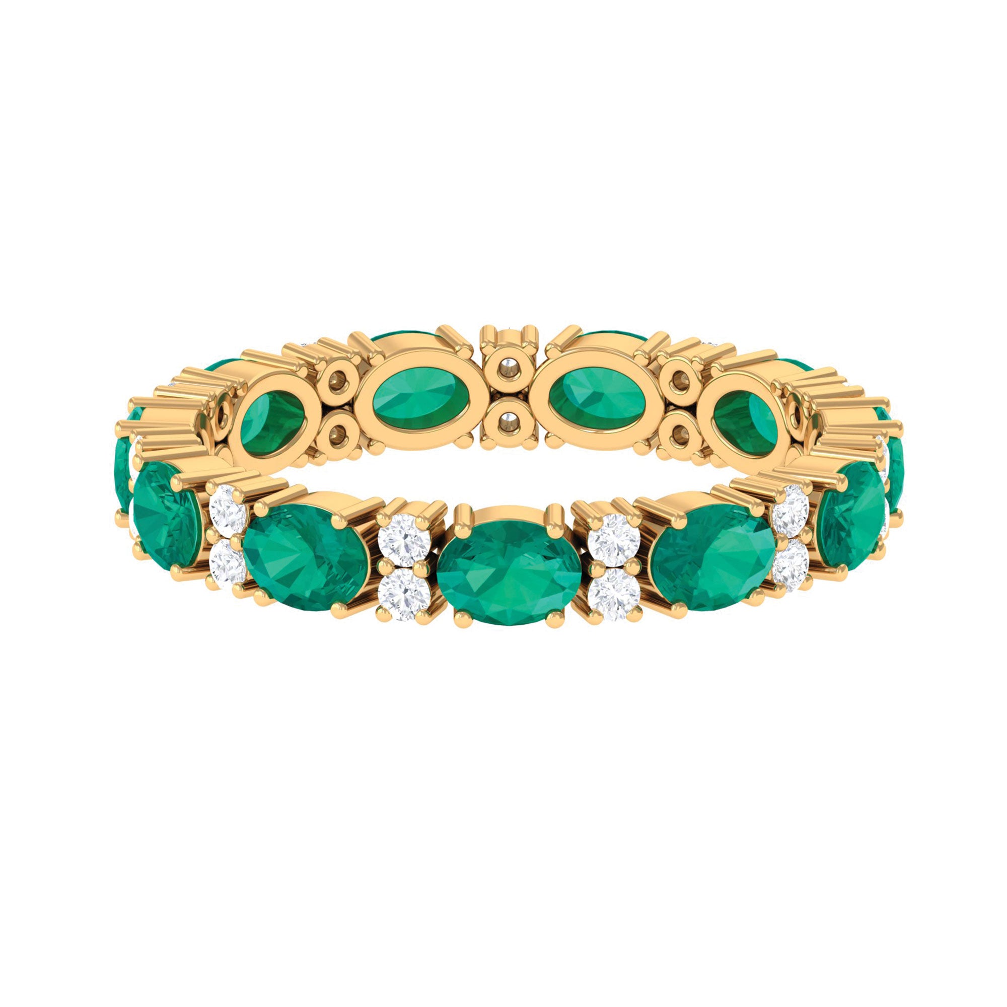 Oval Cut Green Emerald Eternity Band Ring with Diamond Emerald - ( AAA ) - Quality - Rosec Jewels