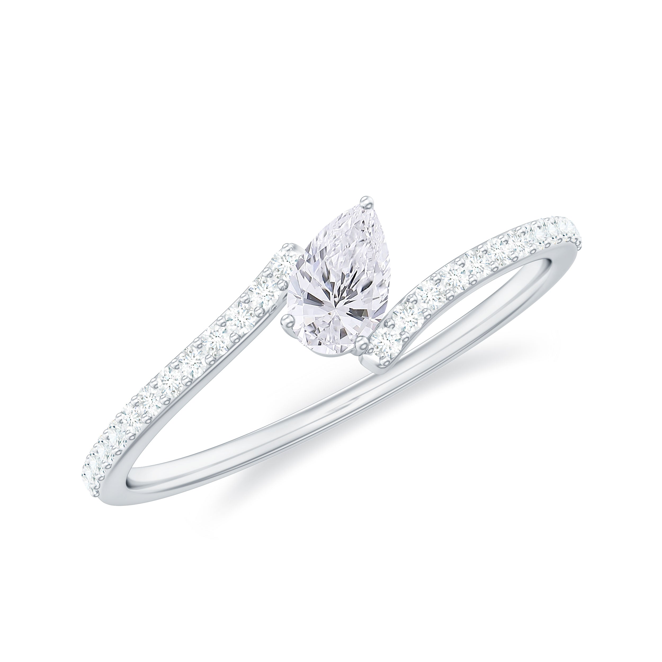 Tilted Pear Shape Diamond Bypass Promise Ring Diamond - ( HI-SI ) - Color and Clarity - Rosec Jewels