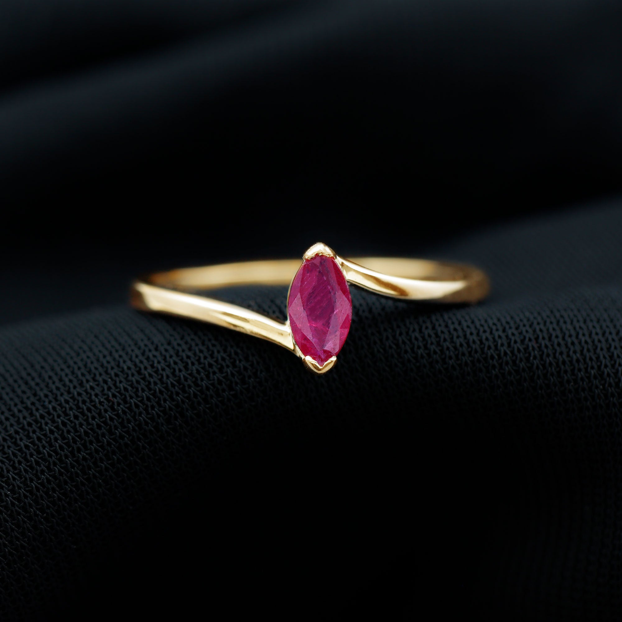 Marquise Cut Ruby Solitaire Ring in Bypass Shank Ruby - ( AAA ) - Quality - Rosec Jewels