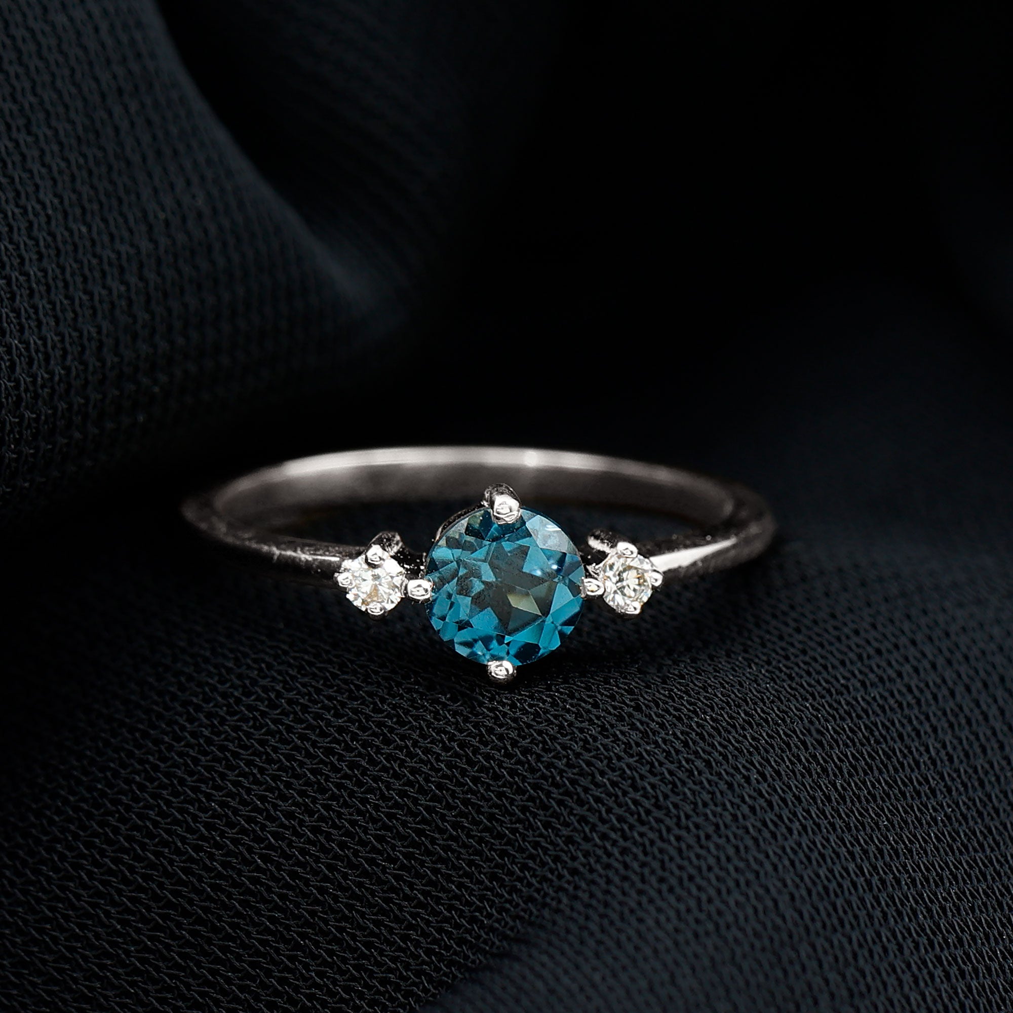 Minimal Round London Blue Topaz and Diamond Promise Ring London Blue Topaz - ( AAA ) - Quality - Rosec Jewels