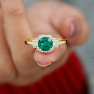 Cushion Cut Lab Grown Emerald Cocktail Engagement Ring with Diamond Lab Created Emerald - ( AAAA ) - Quality - Rosec Jewels