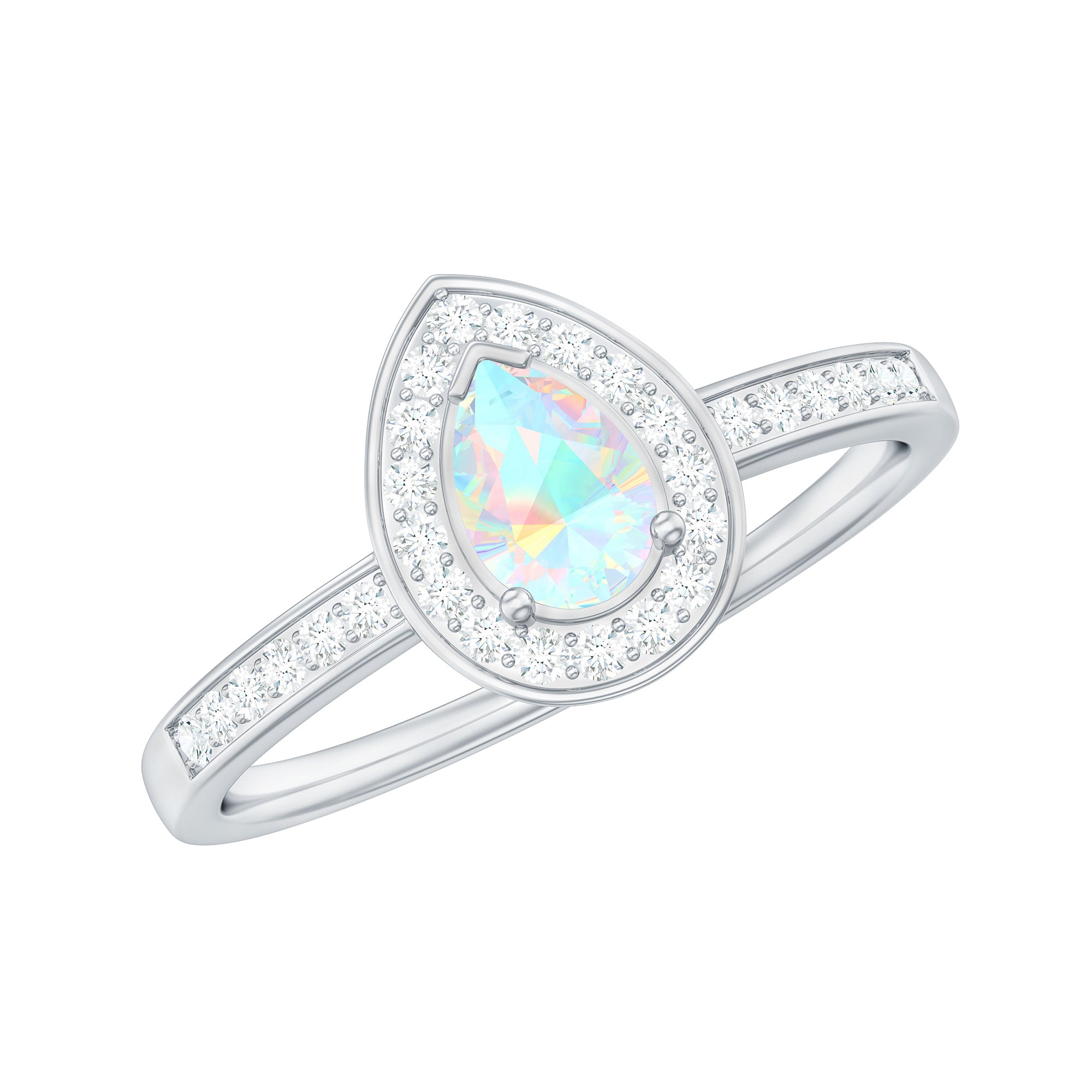 Pear Shaped Ethiopian Opal and Diamond Halo Engagement Ring Ethiopian Opal - ( AAA ) - Quality - Rosec Jewels