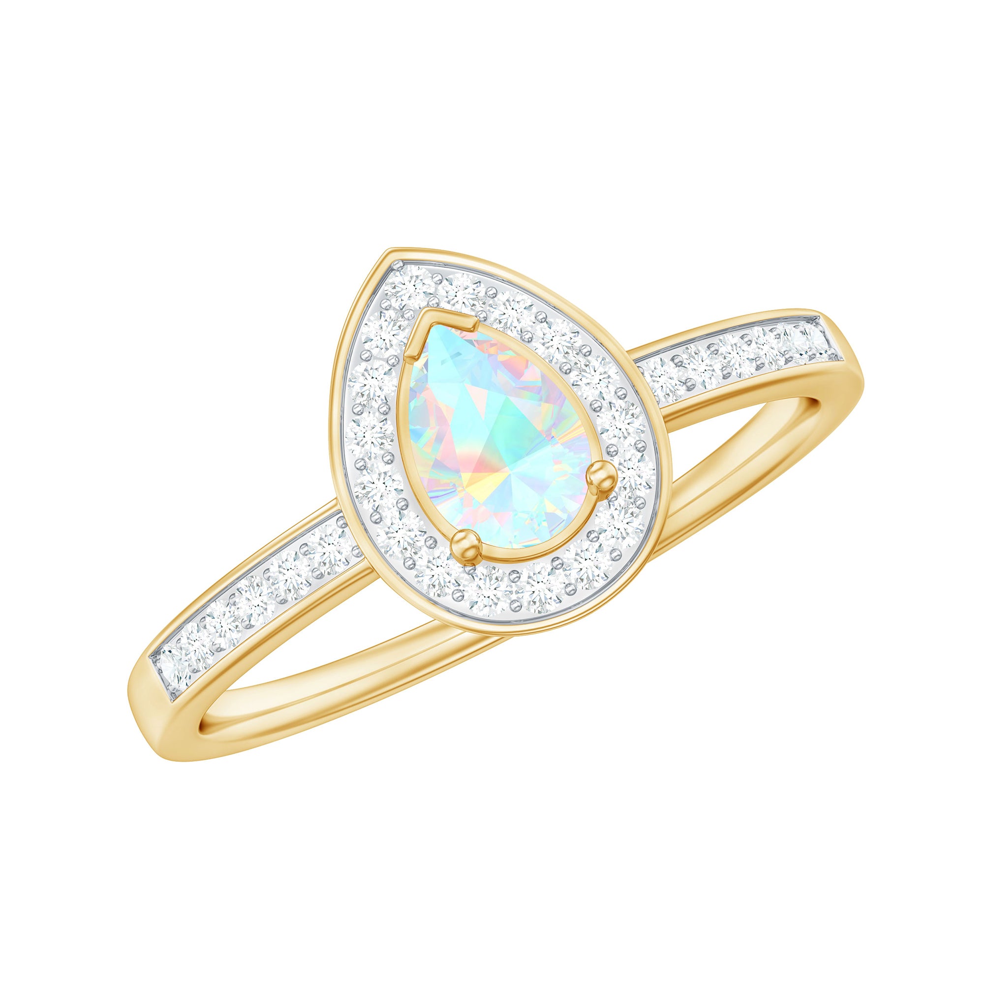 Pear Shaped Ethiopian Opal and Diamond Halo Engagement Ring Ethiopian Opal - ( AAA ) - Quality - Rosec Jewels