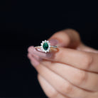 Princess Diana Inspired Created Emerald Engagement Ring with Diamond Lab Created Emerald - ( AAAA ) - Quality - Rosec Jewels