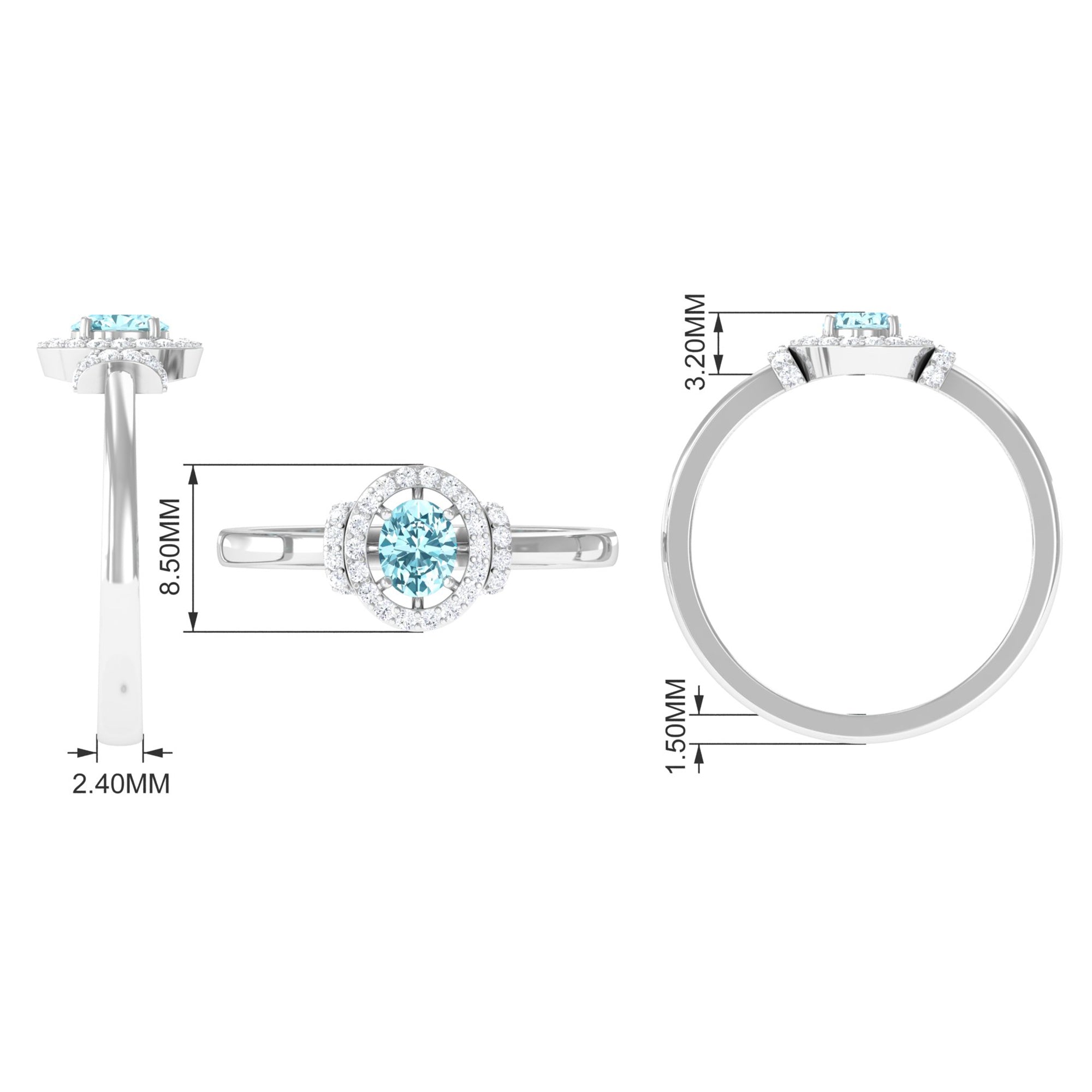 0.50 CT Aquamarine Halo Engagement Ring with Diamond Aquamarine - ( AAA ) - Quality - Rosec Jewels