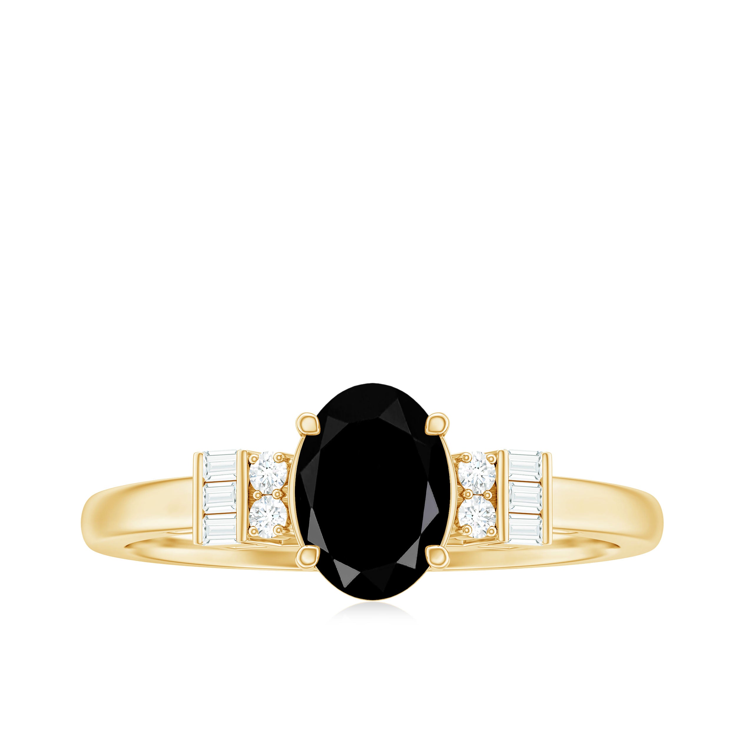 Classic Black Onyx Solitaire Engagement Ring with Diamond Black Onyx - ( AAA ) - Quality - Rosec Jewels