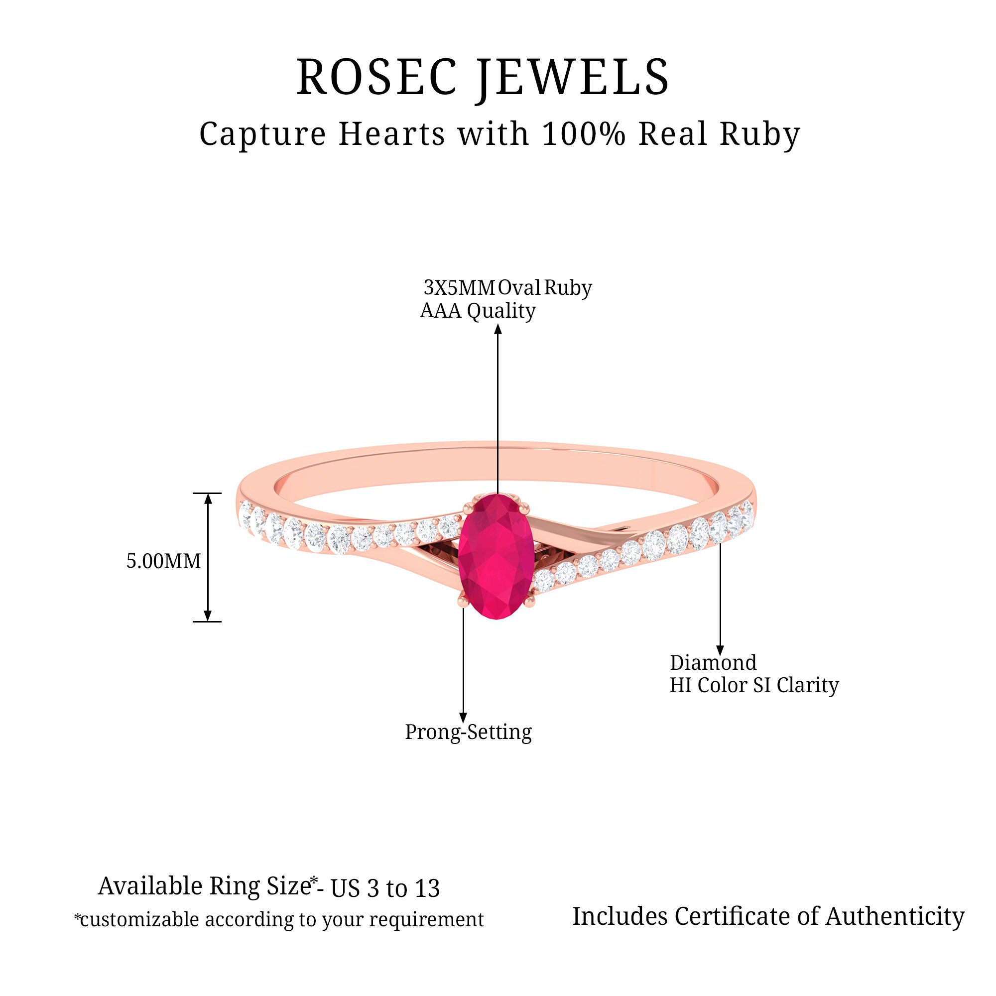 Split Shank Oval Ruby Engagement Ring with Diamond Ruby - ( AAA ) - Quality - Rosec Jewels