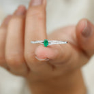 Oval Lab Grown Emerald Promise Ring with Diamond Split Shank Lab Created Emerald - ( AAAA ) - Quality - Rosec Jewels