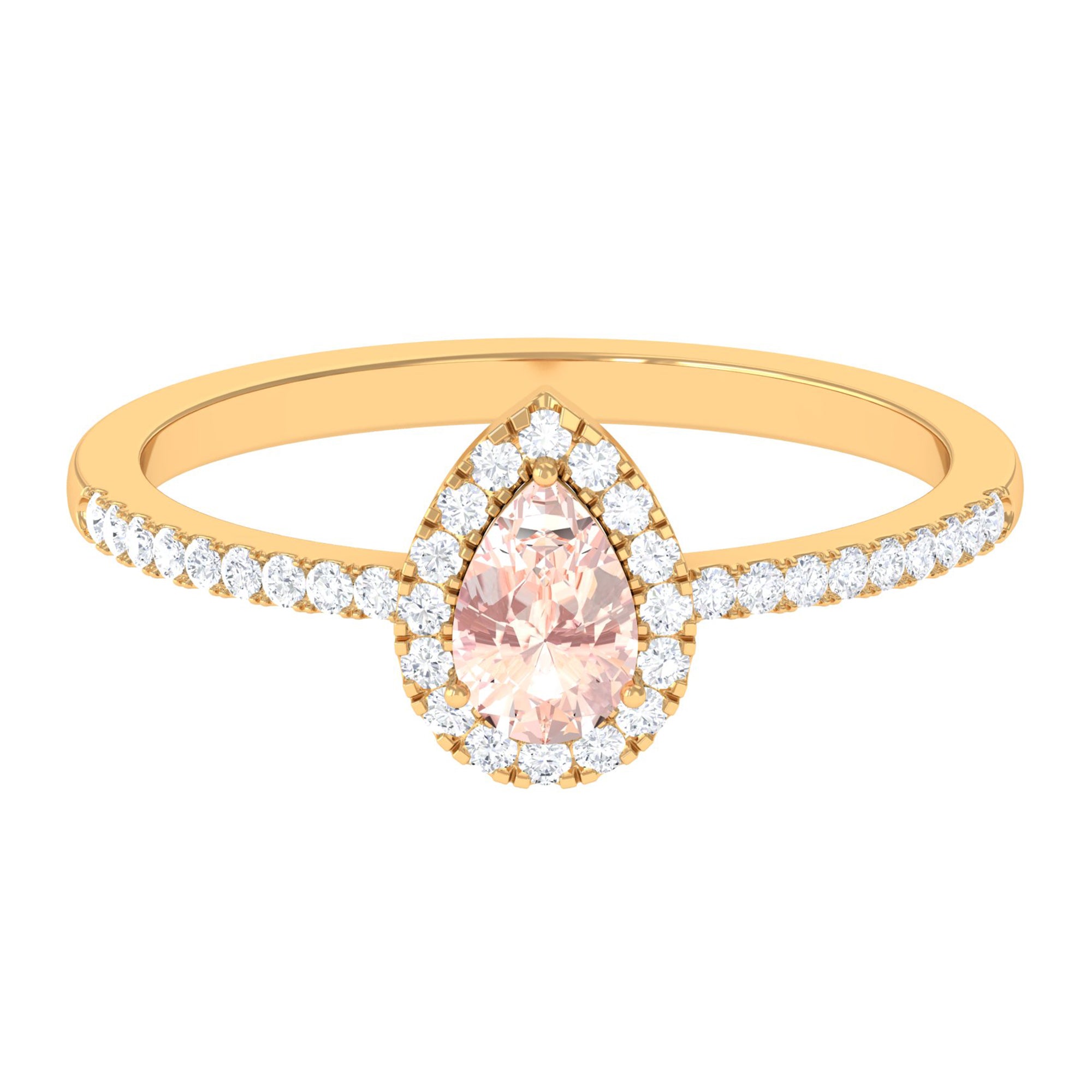 Real Morganite Classic Engagement Ring With Diamond Halo Morganite - ( AAA ) - Quality - Rosec Jewels