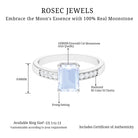 Emerald Cut Moonstone Solitaire Engagement Ring with Diamond Side Stones Moonstone - ( AAA ) - Quality - Rosec Jewels