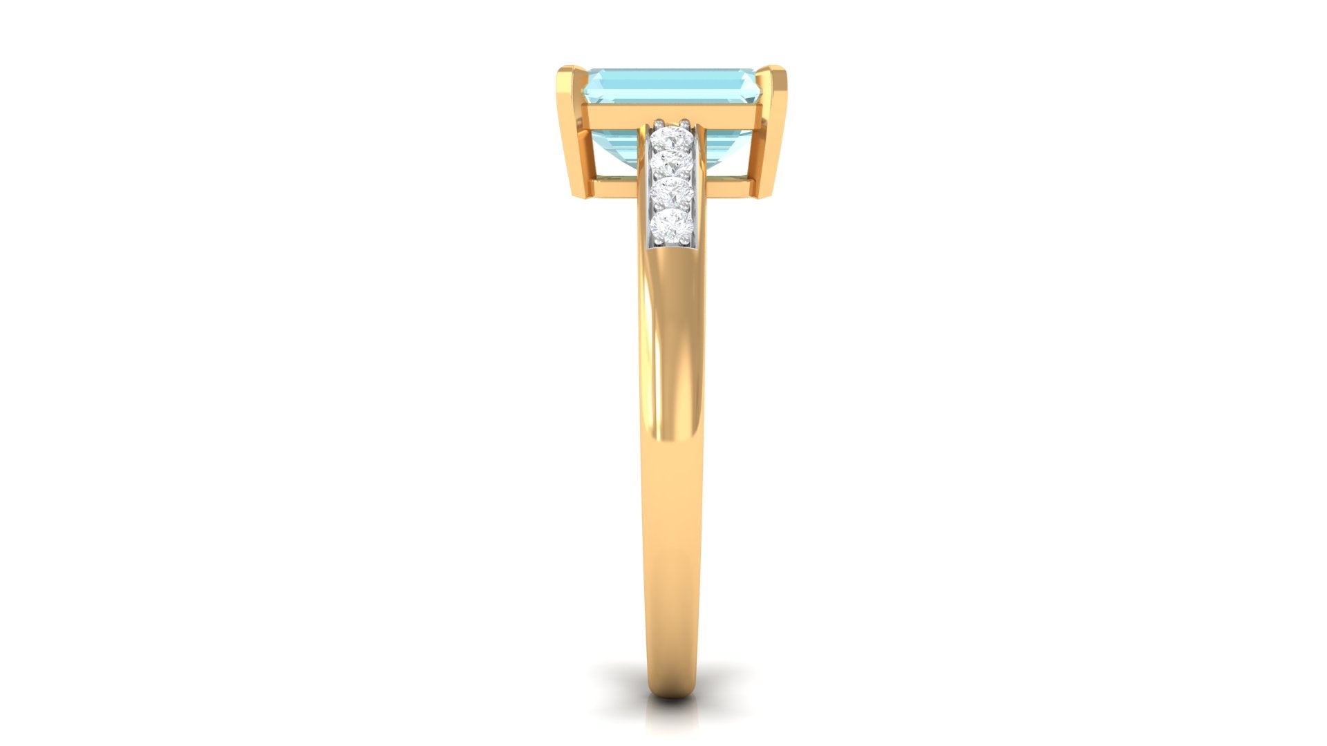 Emerald Cut Shape Sky Blue Topaz Solitaire Engagement Ring with Diamond Side Stones Sky Blue Topaz - ( AAA ) - Quality - Rosec Jewels