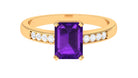 Octagon Cut Amethyst Solitaire Engagement Ring with Diamond Side Stones Amethyst - ( AAA ) - Quality - Rosec Jewels