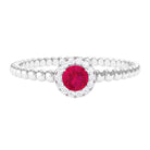 Minimal Ruby Promise Ring with Diamond Halo Ruby - ( AAA ) - Quality - Rosec Jewels