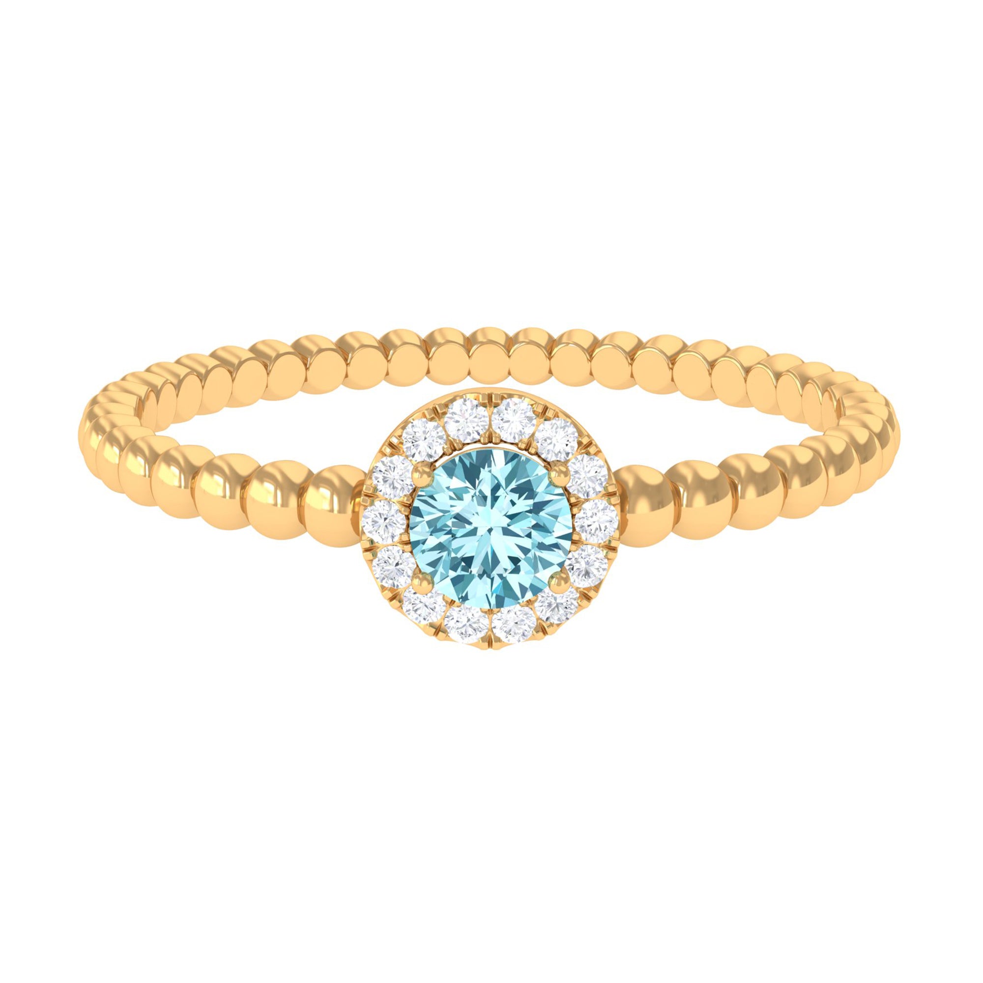 Aquamarine and Diamond Halo Engagement Ring Aquamarine - ( AAA ) - Quality - Rosec Jewels