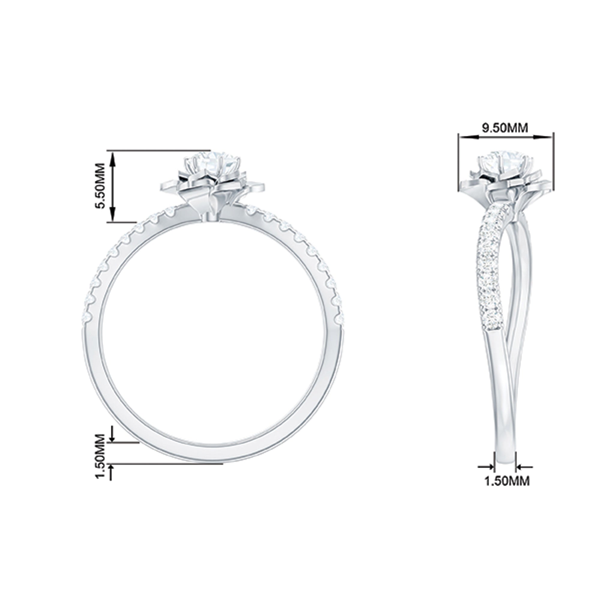 Floral Inspired Moissanite Engagement Ring in Gold Moissanite - ( D-VS1 ) - Color and Clarity - Rosec Jewels