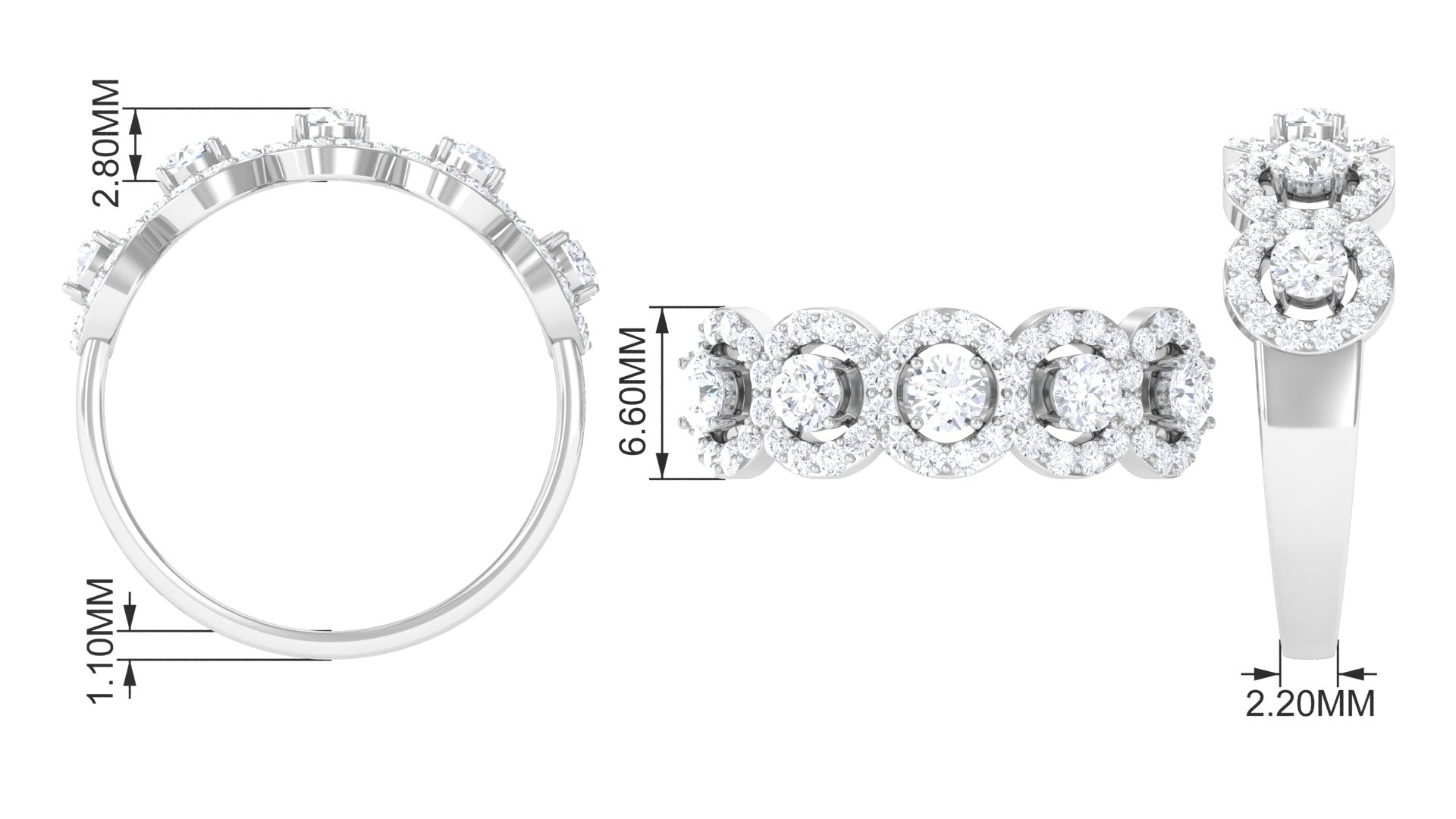 Classic Diamond Halo Half Eternity Ring Diamond - ( HI-SI ) - Color and Clarity - Rosec Jewels