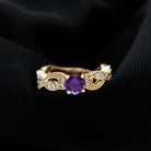 Antique Style Amethyst and Diamond Engagement Ring with Beaded Detailing Amethyst - ( AAA ) - Quality - Rosec Jewels