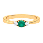 Round Shape Real Emerald and Diamond Three Stone Promise Ring Emerald - ( AAA ) - Quality - Rosec Jewels