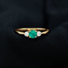 Round Shape Real Emerald and Diamond Three Stone Promise Ring Emerald - ( AAA ) - Quality - Rosec Jewels