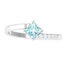 Princess Cut Aquamarine Bypass Solitaire Ring with Diamond Aquamarine - ( AAA ) - Quality - Rosec Jewels