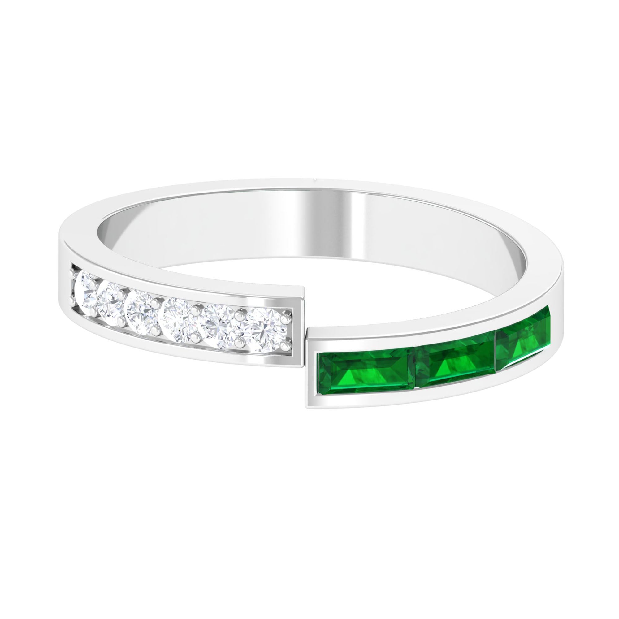 Baguette Cut Created Emerald and Diamond Designer Band Ring Lab Created Emerald - ( AAAA ) - Quality - Rosec Jewels