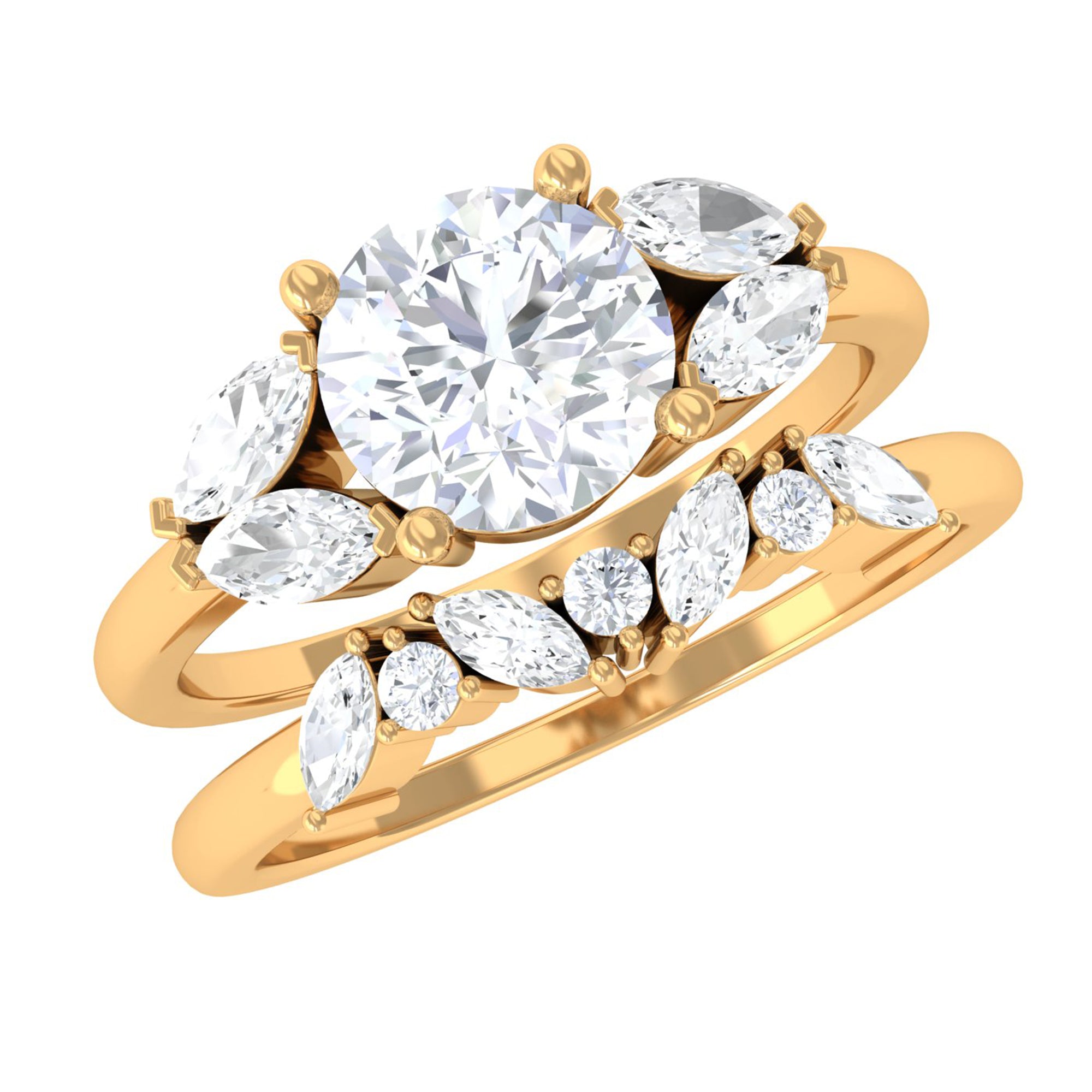 1.50 CT Minimal Moissanite Wedding Ring Set in Gold Moissanite - ( D-VS1 ) - Color and Clarity - Rosec Jewels