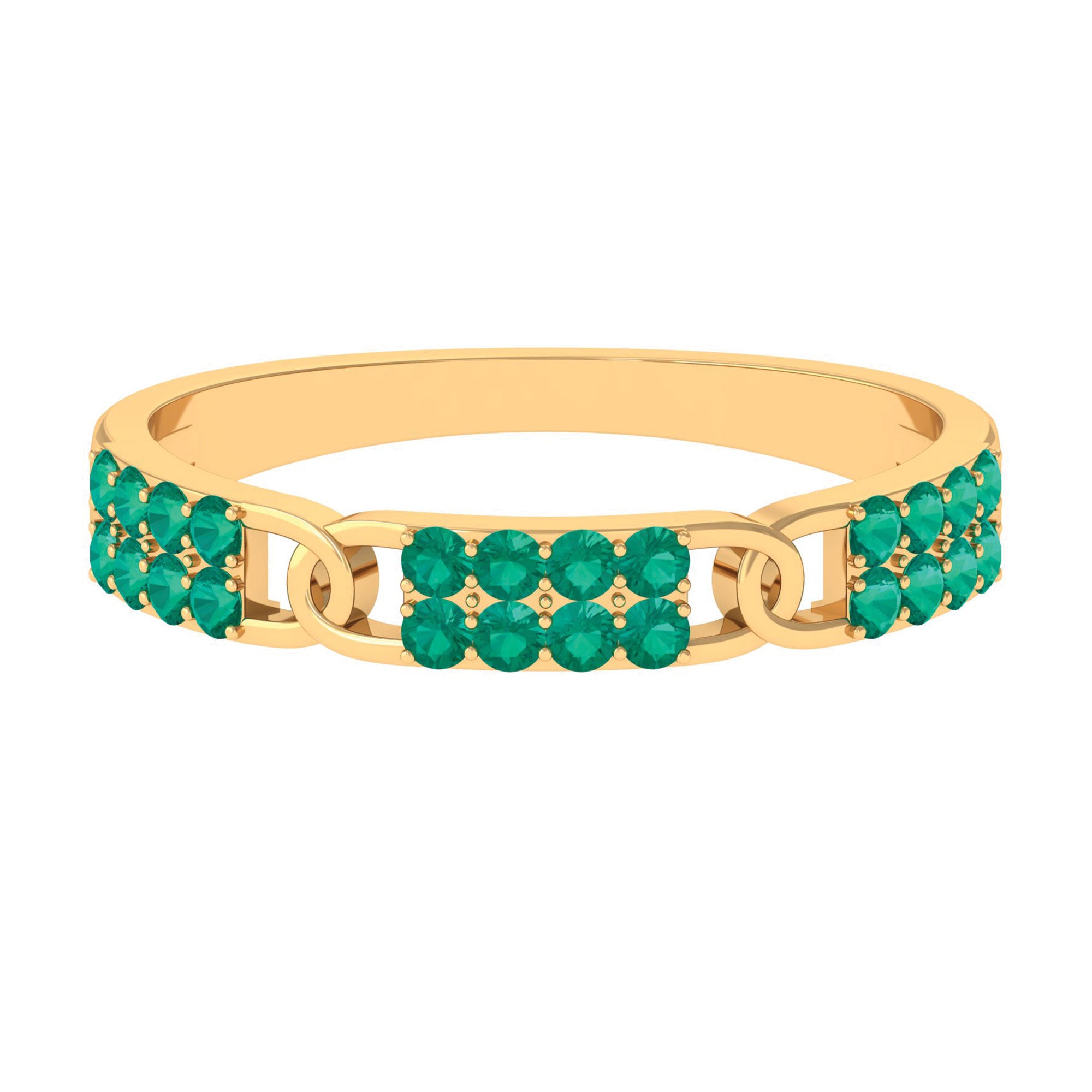 Real Emerald Interlock Wedding Band Emerald - ( AAA ) - Quality - Rosec Jewels