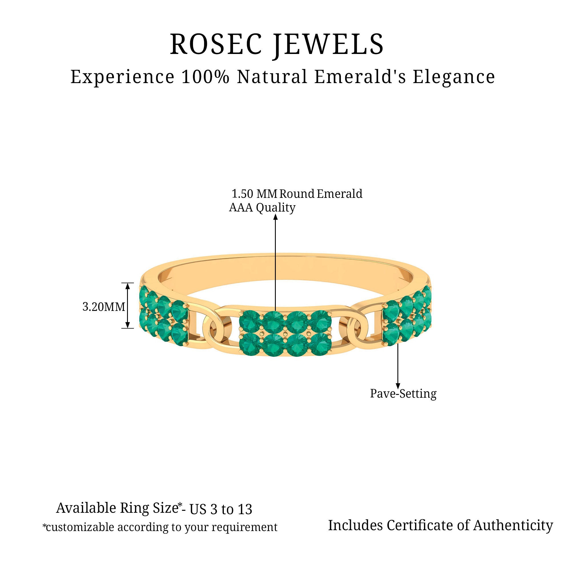 Real Emerald Interlock Wedding Band Emerald - ( AAA ) - Quality - Rosec Jewels