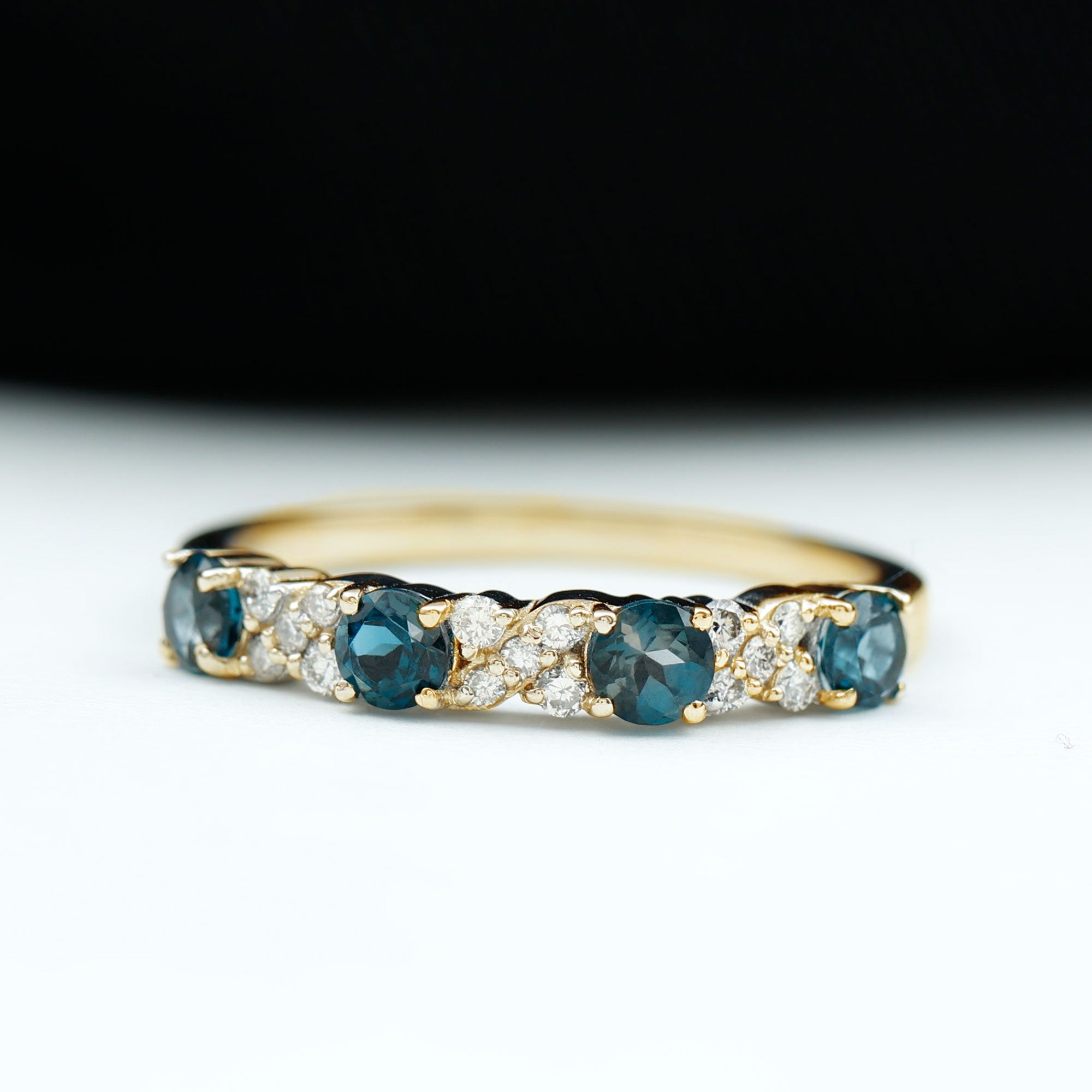 Elegant London Blue Topaz and Diamond Half Eternity Band Ring London Blue Topaz - ( AAA ) - Quality - Rosec Jewels