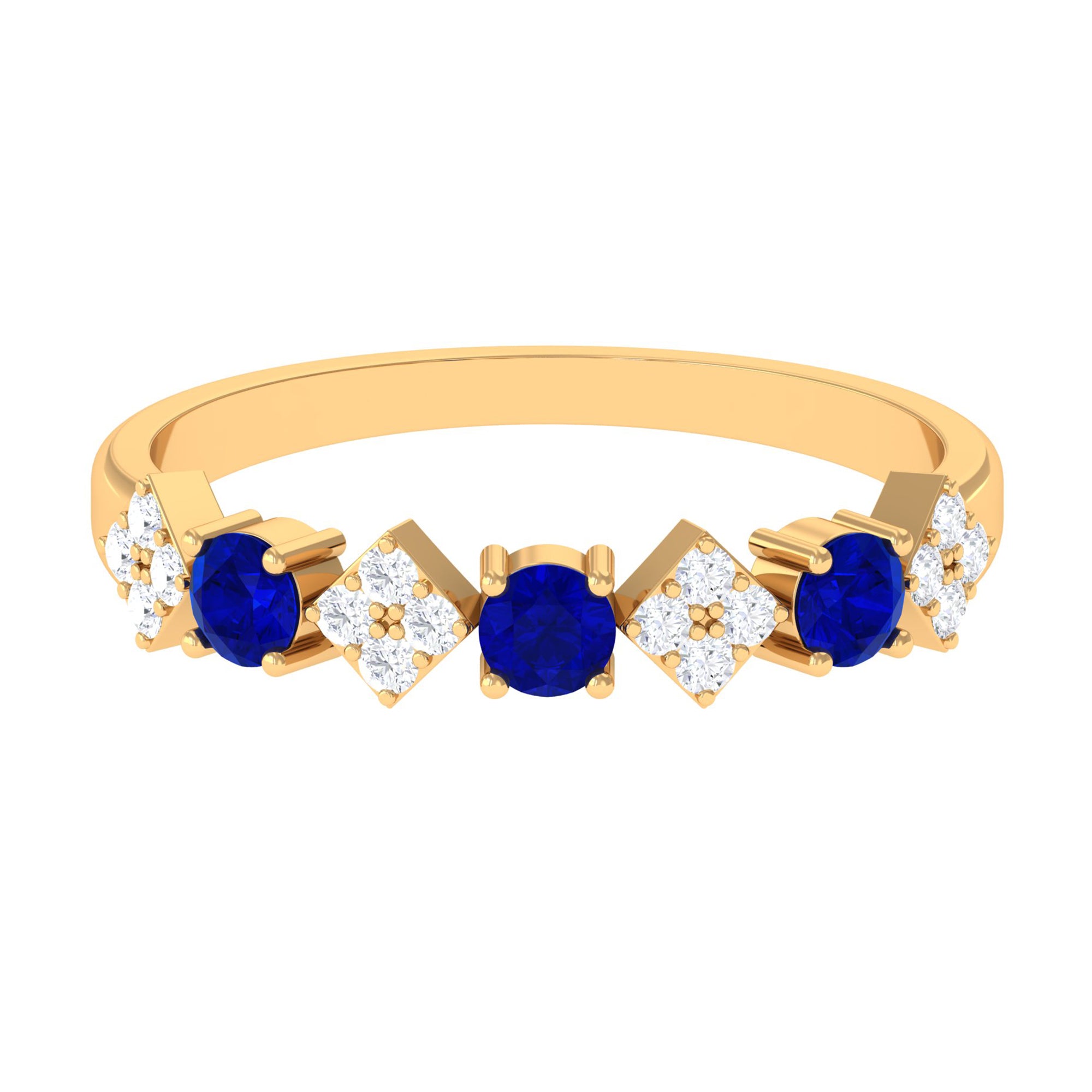 Created Blue Sapphire and Diamond Half Eternity Band Ring Lab Created Blue Sapphire - ( AAAA ) - Quality - Rosec Jewels