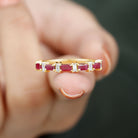 Baguette Cut Ruby Half Eternity Ring with Diamond Accent Ruby - ( AAA ) - Quality - Rosec Jewels