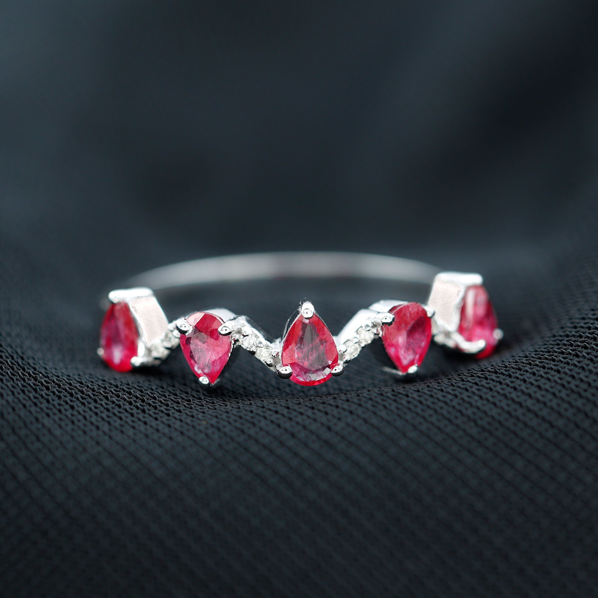 Pear Cut Natural Ruby and Diamond Half Eternity Ring Ruby - ( AAA ) - Quality - Rosec Jewels