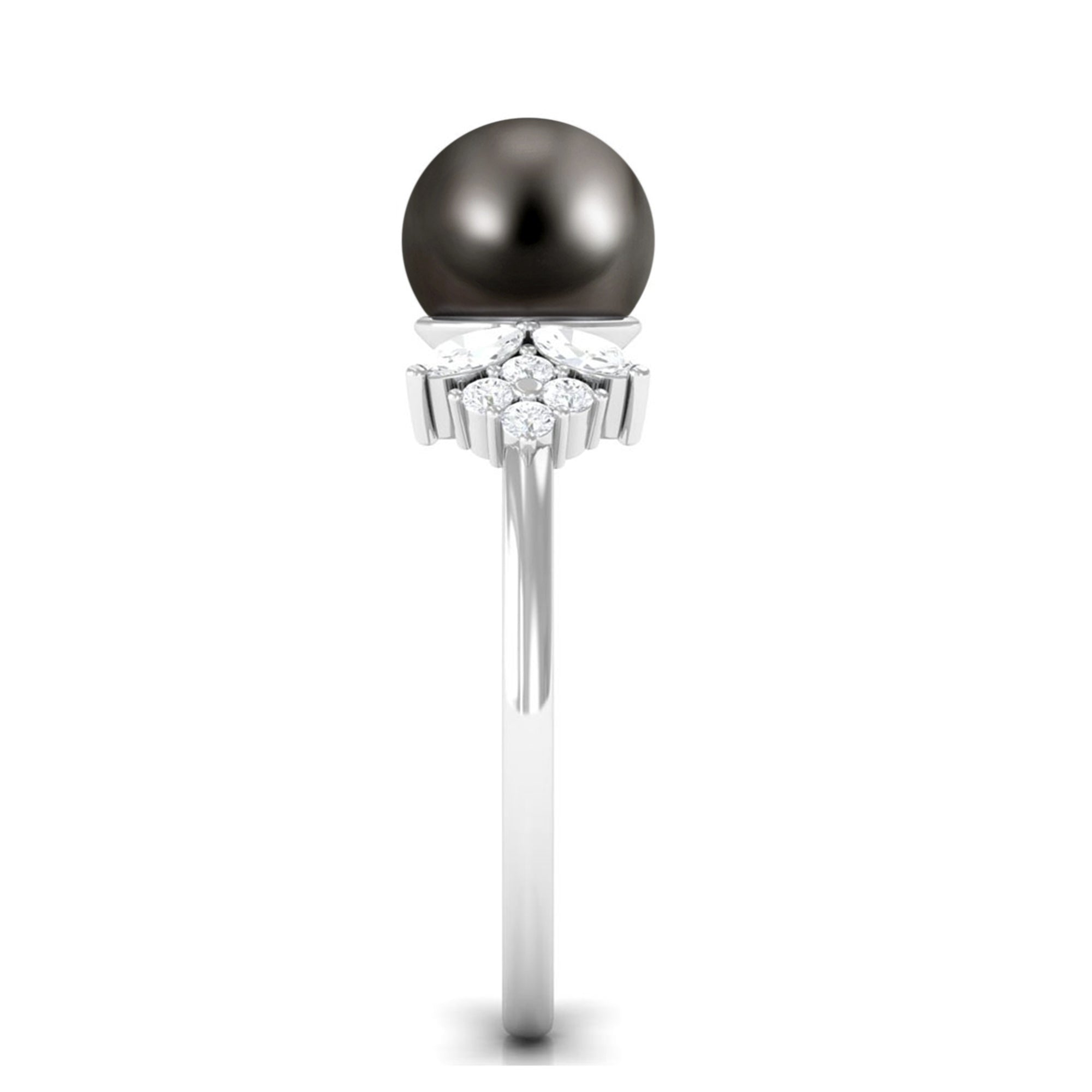 Nature Inspired Tahitian Pearl Engagement Ring with Diamond Accent Tahitian pearl - ( AAA ) - Quality - Rosec Jewels