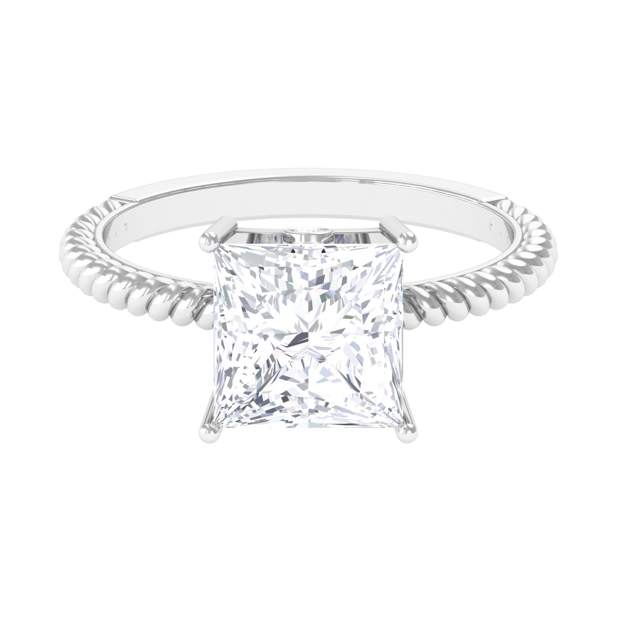 Princess Cut Moissanite Solitaire Ring with Gold Twisted Rope Moissanite - ( D-VS1 ) - Color and Clarity - Rosec Jewels