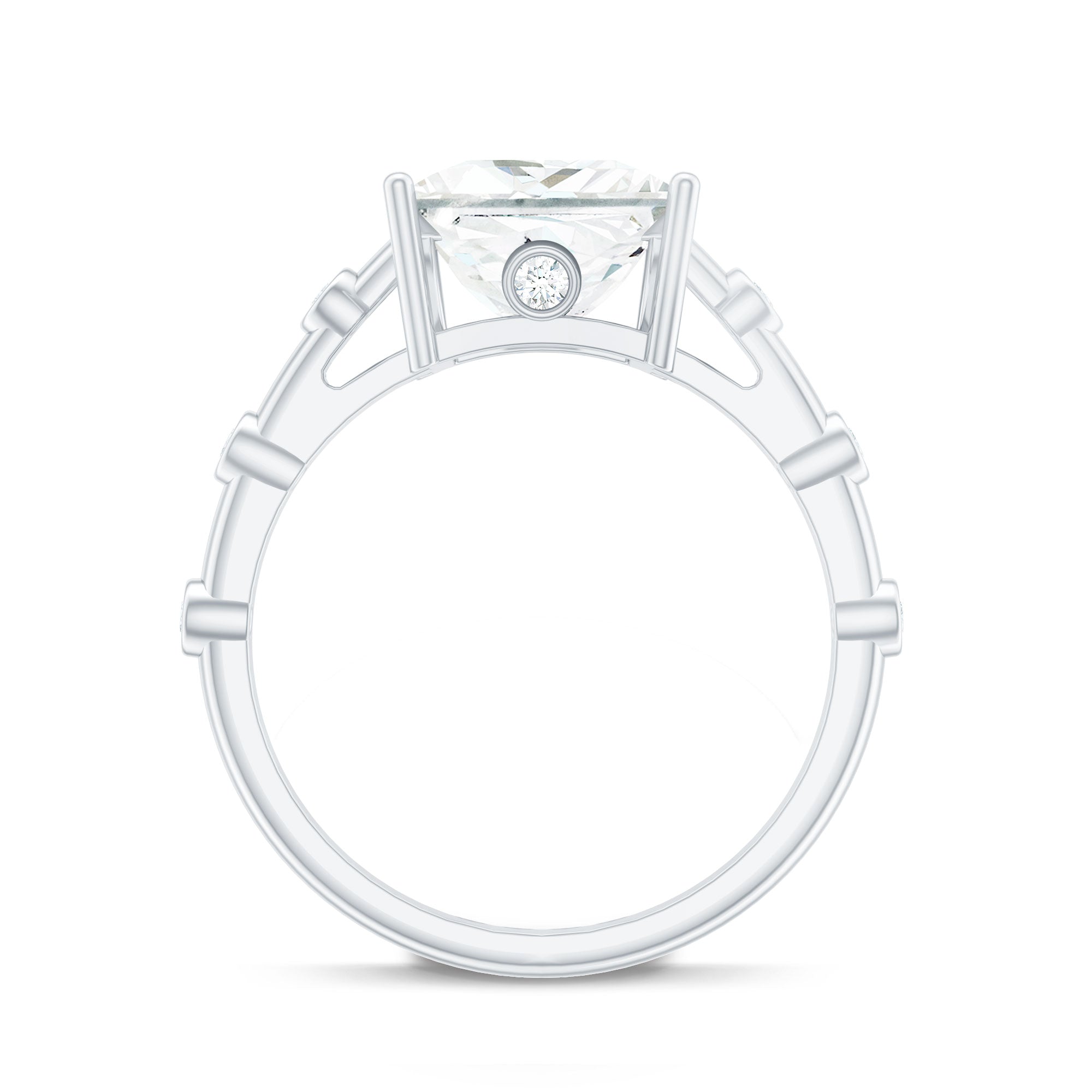 Rosec Jewels-3 CT Princess Cut Moissanite Solitaire Ring in Prong Setting and Hidden Style with Spaced Set Side Stones