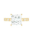 Rosec Jewels-3 CT Princess Cut Moissanite Solitaire Ring in Prong Setting and Hidden Style with Spaced Set Side Stones