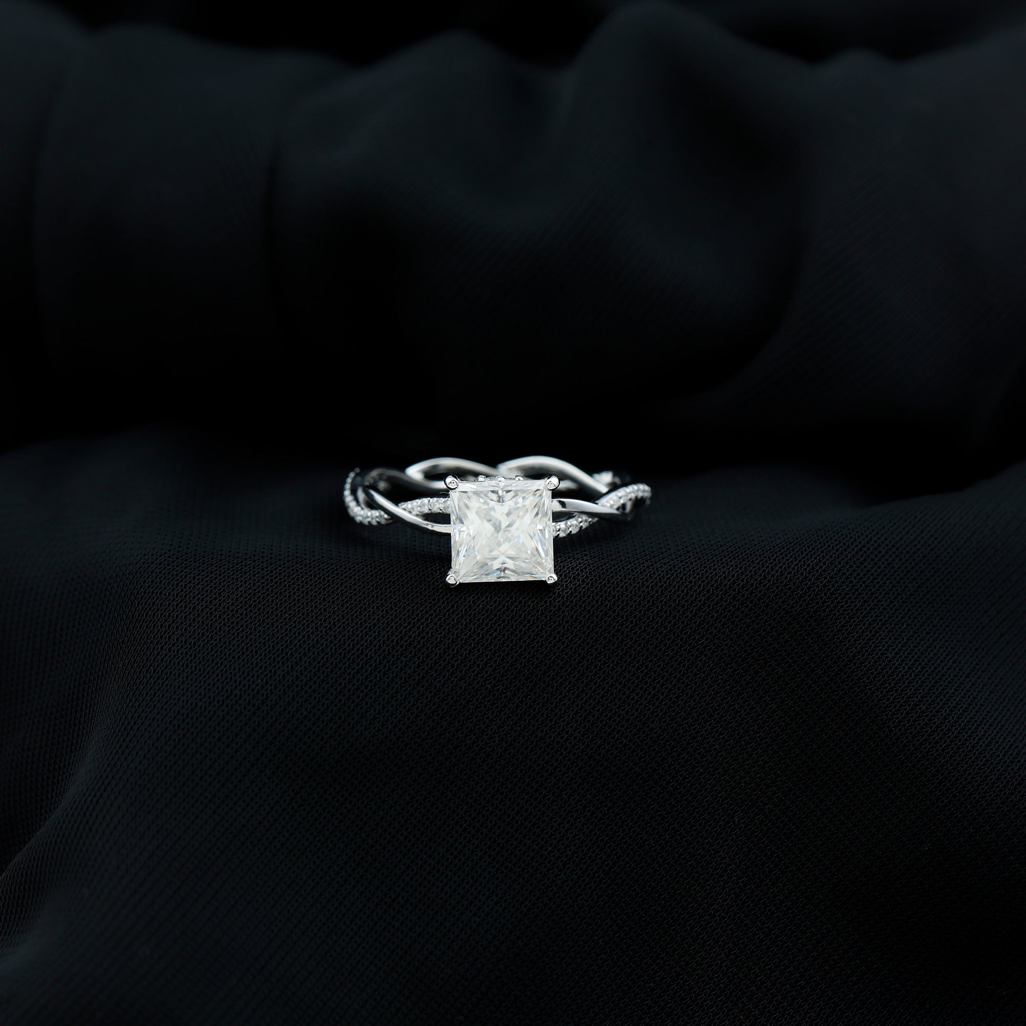 Rosec Jewels-Princess Cut Moissanite Solitaire Ring with Braided Shank