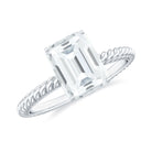 Emerald Cut Moissanite Solitaire Silver Ring with Silver Twisted Rope - Rosec Jewels