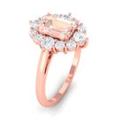 Classic Morganite Halo Engagement Ring with Diamond Morganite - ( AAA ) - Quality - Rosec Jewels