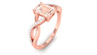 Emerald Cut Morganite Crossover Engagement Ring with Diamond Morganite - ( AAA ) - Quality - Rosec Jewels