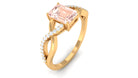 Emerald Cut Morganite Crossover Engagement Ring with Diamond Morganite - ( AAA ) - Quality - Rosec Jewels