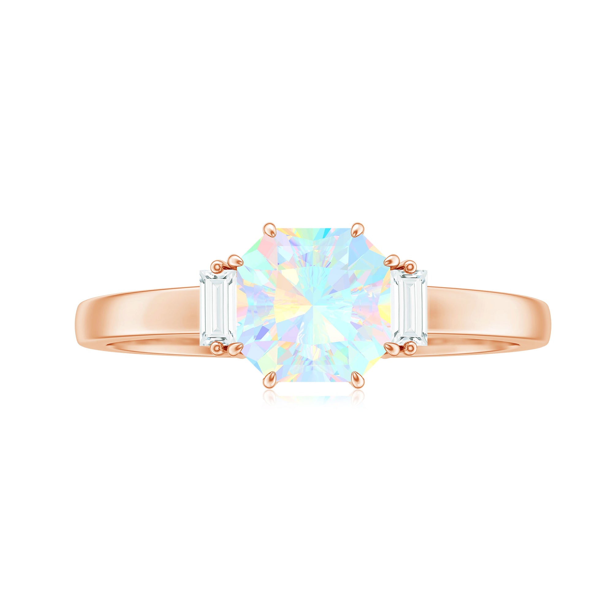 Asscher Cut Solitaire Ethiopian Opal Engagement Ring with Diamond Ethiopian Opal - ( AAA ) - Quality - Rosec Jewels